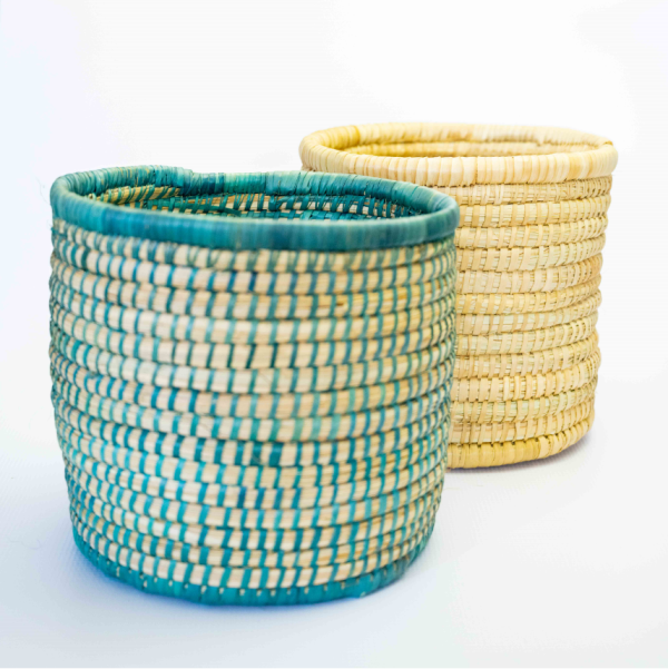 Handwoven Rattan Teal & Natural Baskets Hot on Sale